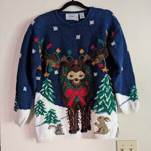 Vintage Hand knitted Signature by Northern Isles Reindeer Sweater Size Large